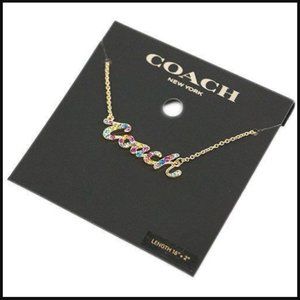 NEW Coach Signature Script Necklace in Gold Multi Color Rainbow Retail $118.00